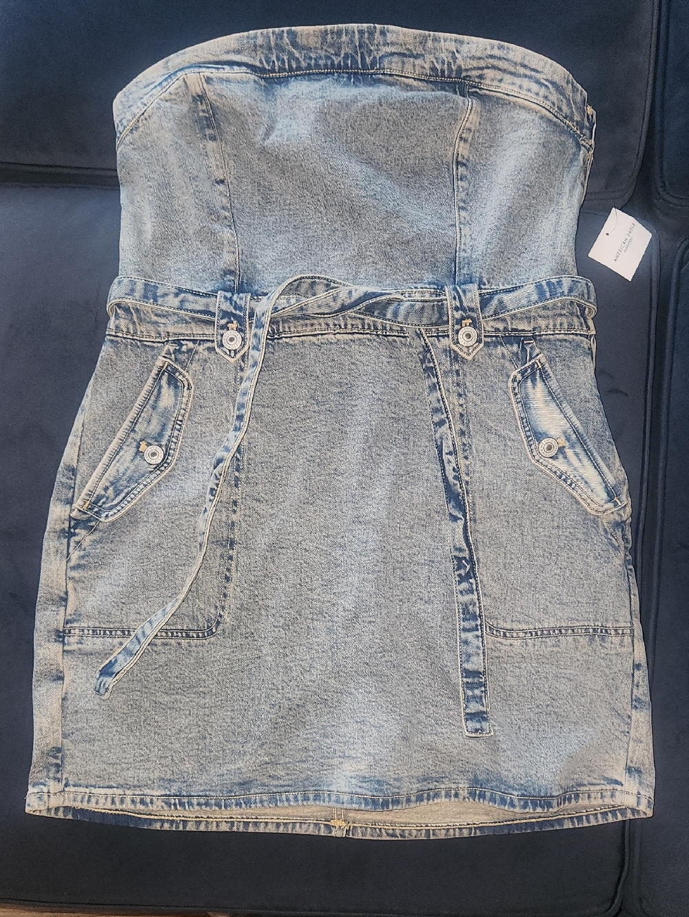 American Eagle Outfitters Light Blue Strapless Denim Dress